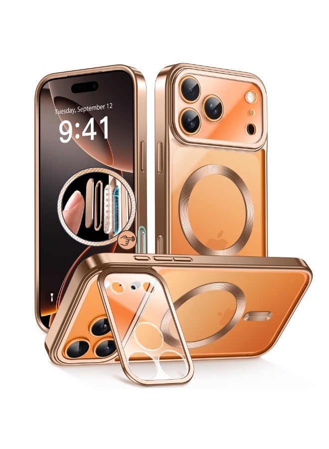 GolbinBox Magnetic for iPhone 17 Pro Case with Stand, [Compatible with MagSafe], Camera Control Capture Button, 17FT Military-Grade Protection, Shockproof Slim Phone Case 6.3"(Rose Gold/Clear) - Image 1